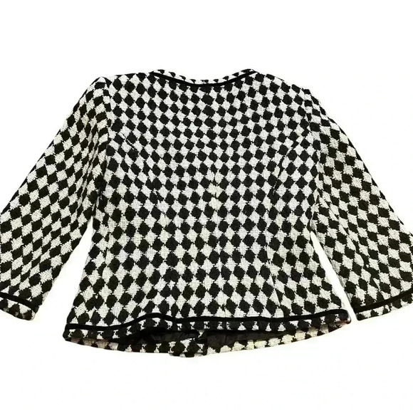 Trina Turk Wool Blend Jacket Size 4 Tweed Preppy Velvet Trim Bows Chic Career - Picture 2 of 10